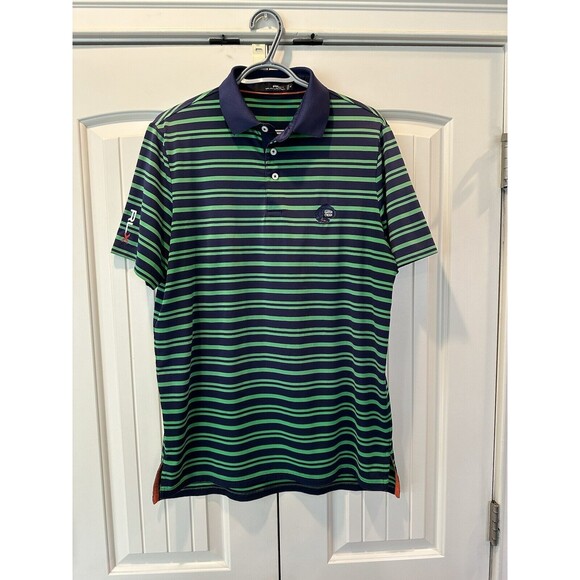 Men's  Ralph Lauren RLX  Golf Polo  Blue and Green Striped Shirt Sz. M - Picture 1 of 4
